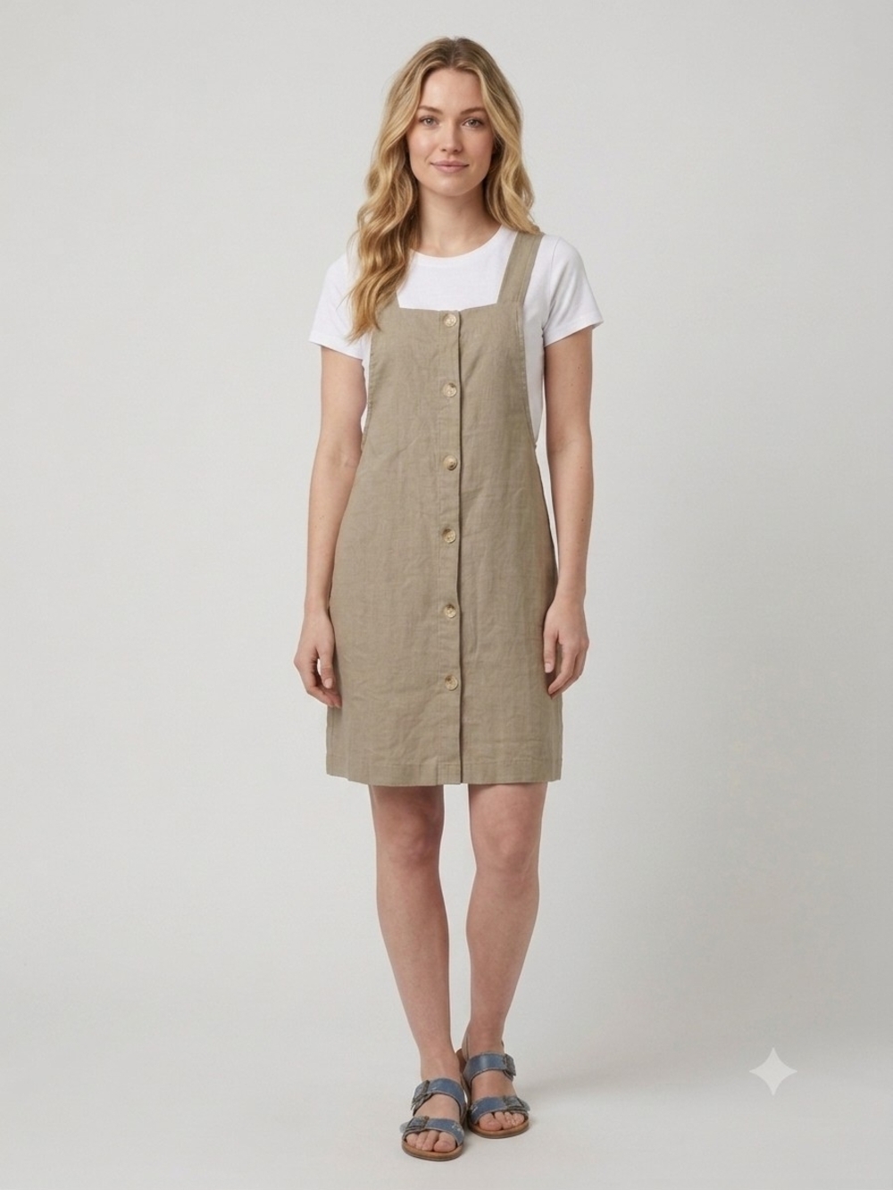 Heart Hips Khaki Button-Front Pinafore Mini Dress